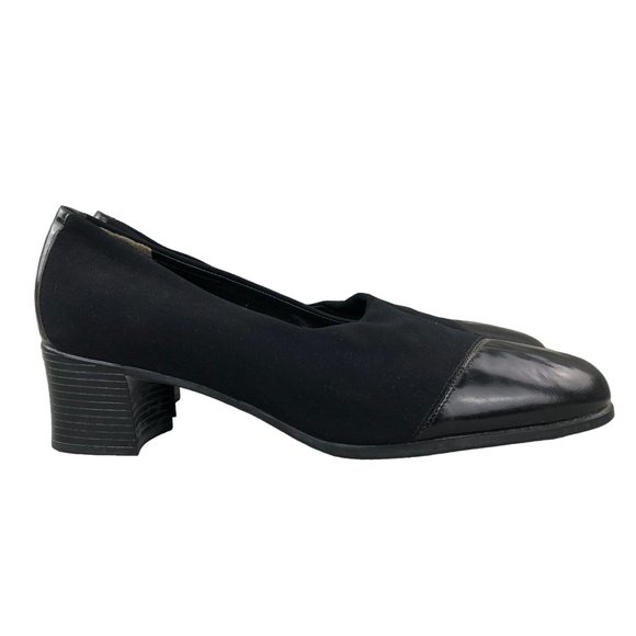 Munro Women's Size 8.5N Julia Black Micro Stretch Leather Slip On Pumps American - Picture 1 of 13
